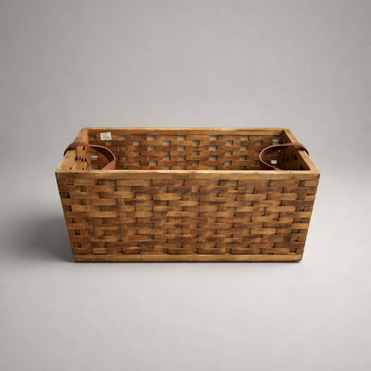 Geflochtener Aufbewahrungskorb mit Ledergriffen – Korb aus Holz Korb Das Zierwerk