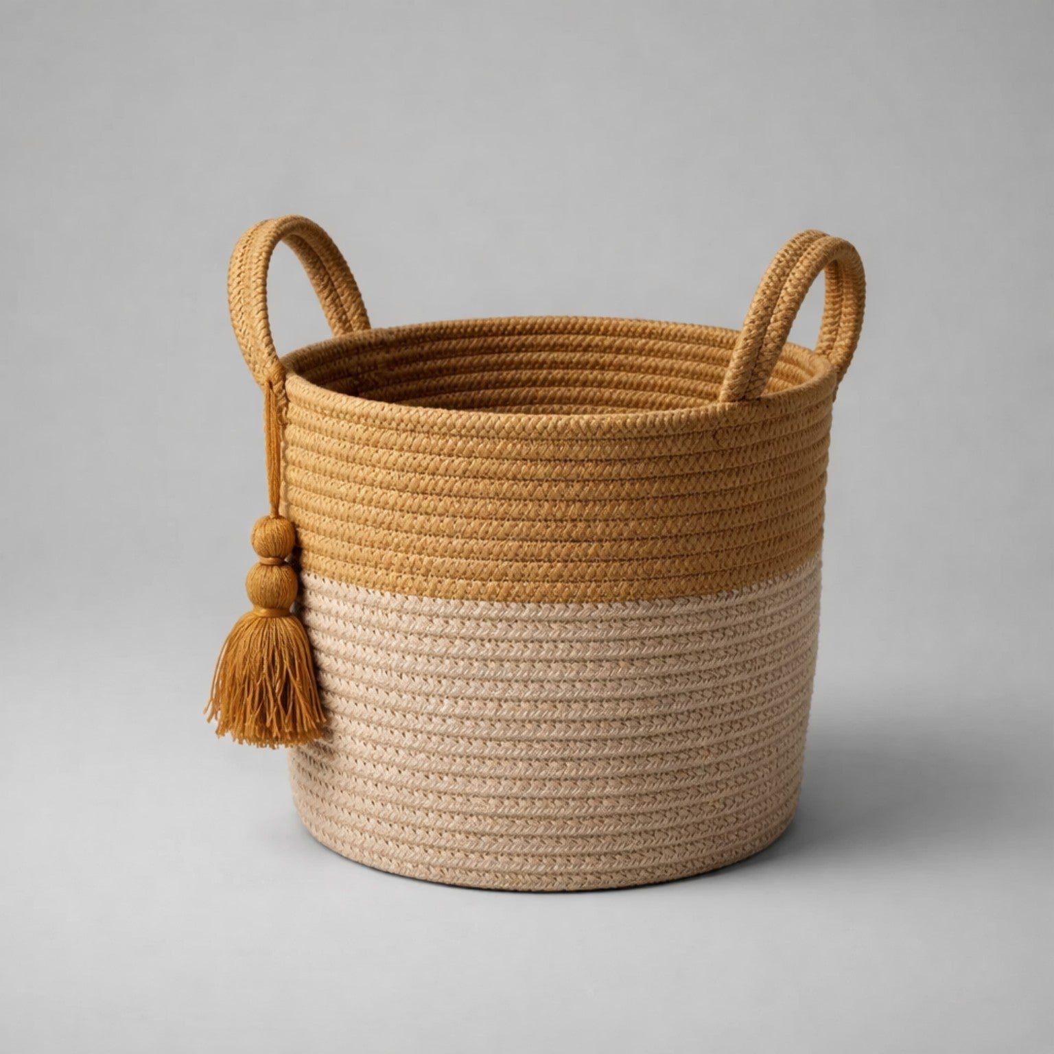 Geflochtener Aufbewahrungskorb mit Quaste – kleiner Boho-Korb in Natur & Creme Korb Das Zierwerk