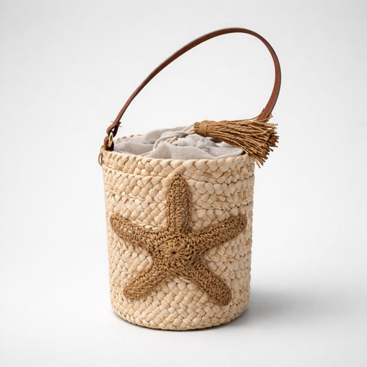 Geflochtene Korbtasche mit Seestern – sommerliche Boho-Tasche aus Naturmaterial Tasche Das Zierwerk