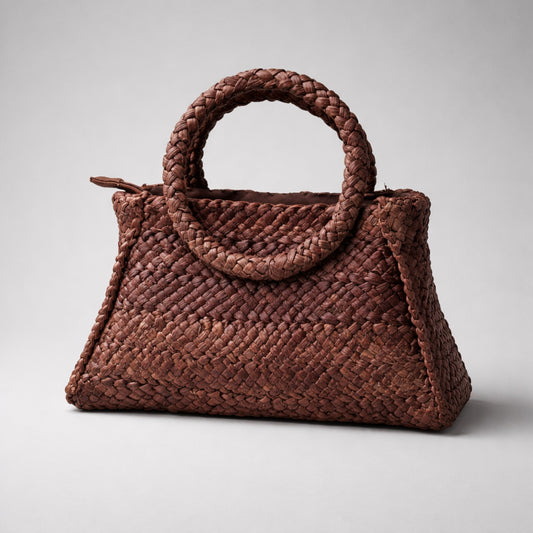 Geflochtene Handtasche in Braun – stilvolle Flechttasche mit Henkeln Tasche V. Milano
