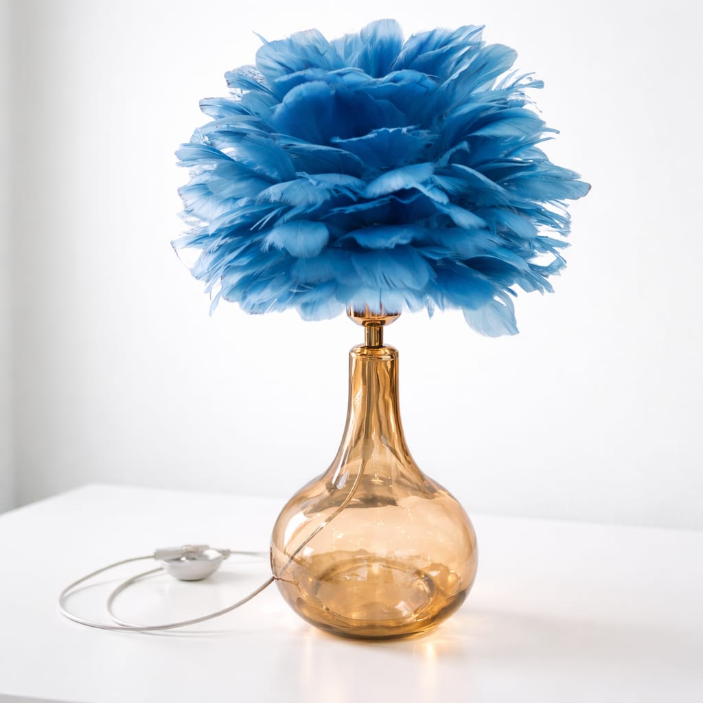 Exklusive Federlampe mit Glasfuß – ca. 48 cm Höhe Lampe Das Zierwerk