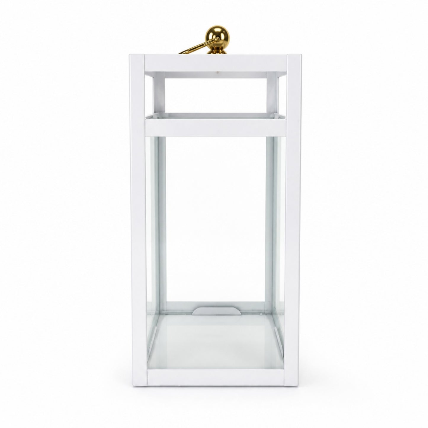 Laterne Weiß – Metall & Glas, goldfarbener Deckel | 16×16×30 cm