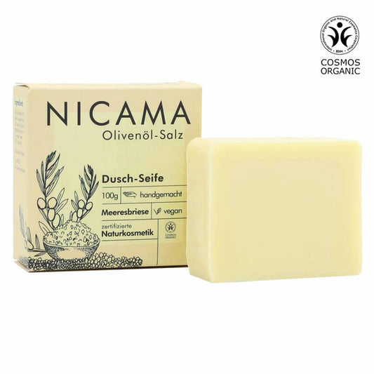 NICAMA Dusch-Seife Olivenöl-Salz | Handgemachte Naturkosmetik