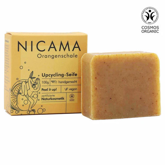 NICAMA Upcycling-Seife Orangenschale | Handgemachte Naturkosmetik mit Peeling