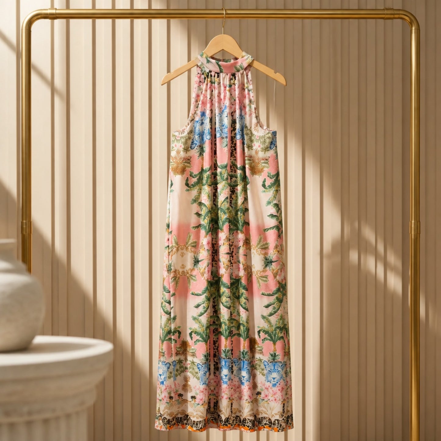 Maxikleid „Pink Paradise“ – Exotische Eleganz in Rosa