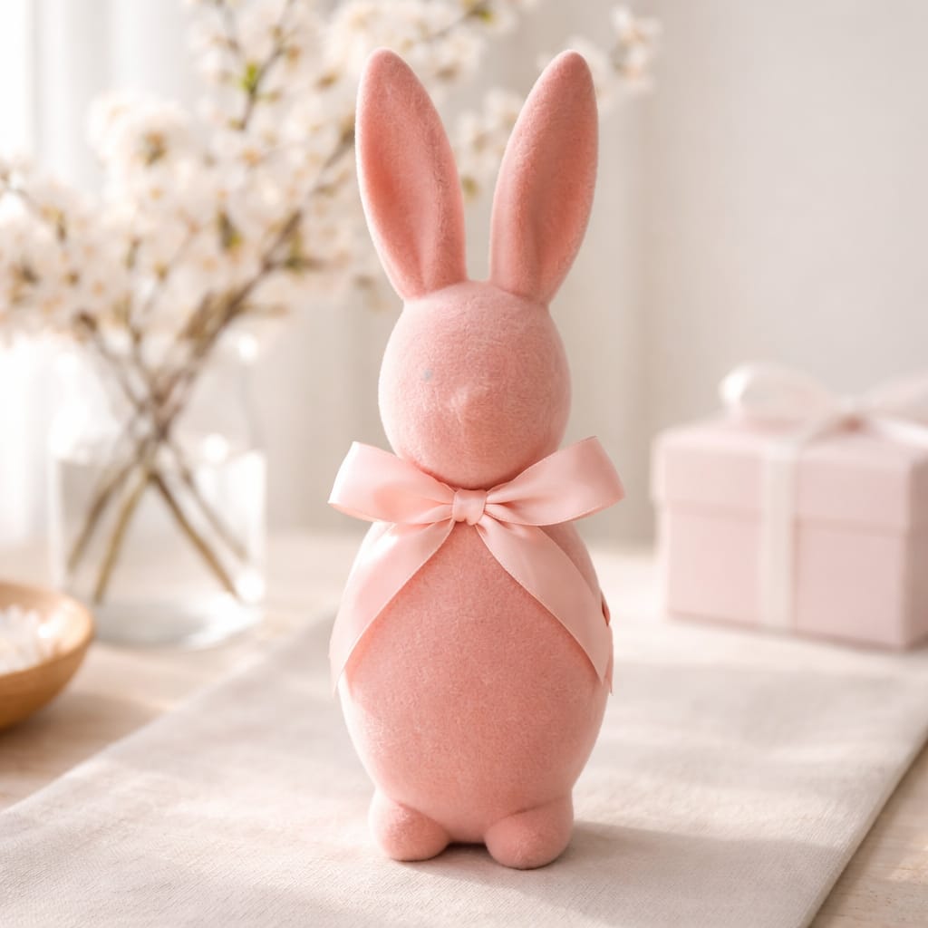 Deko-Hase in Rosa – mit Schleife Deko Das Zierwerk