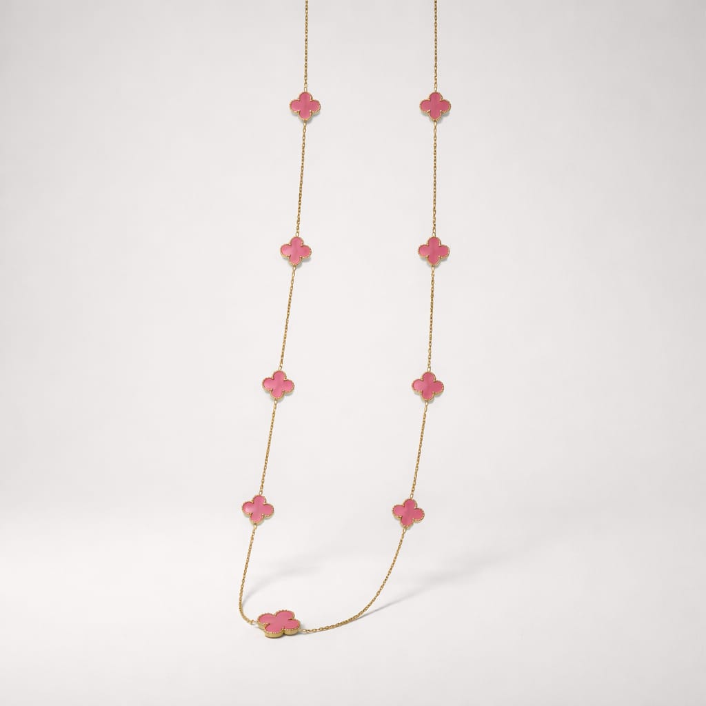 Lange Kette „Blossom Dreams“ – zarte Blüten in Rosé Halskette Das Zierwerk