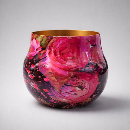 Metall-Pflanztopf mit floralem Rosen-Design – dekorativer Blumentopf in Pink & Gold Pflanztopf Das Zierwerk