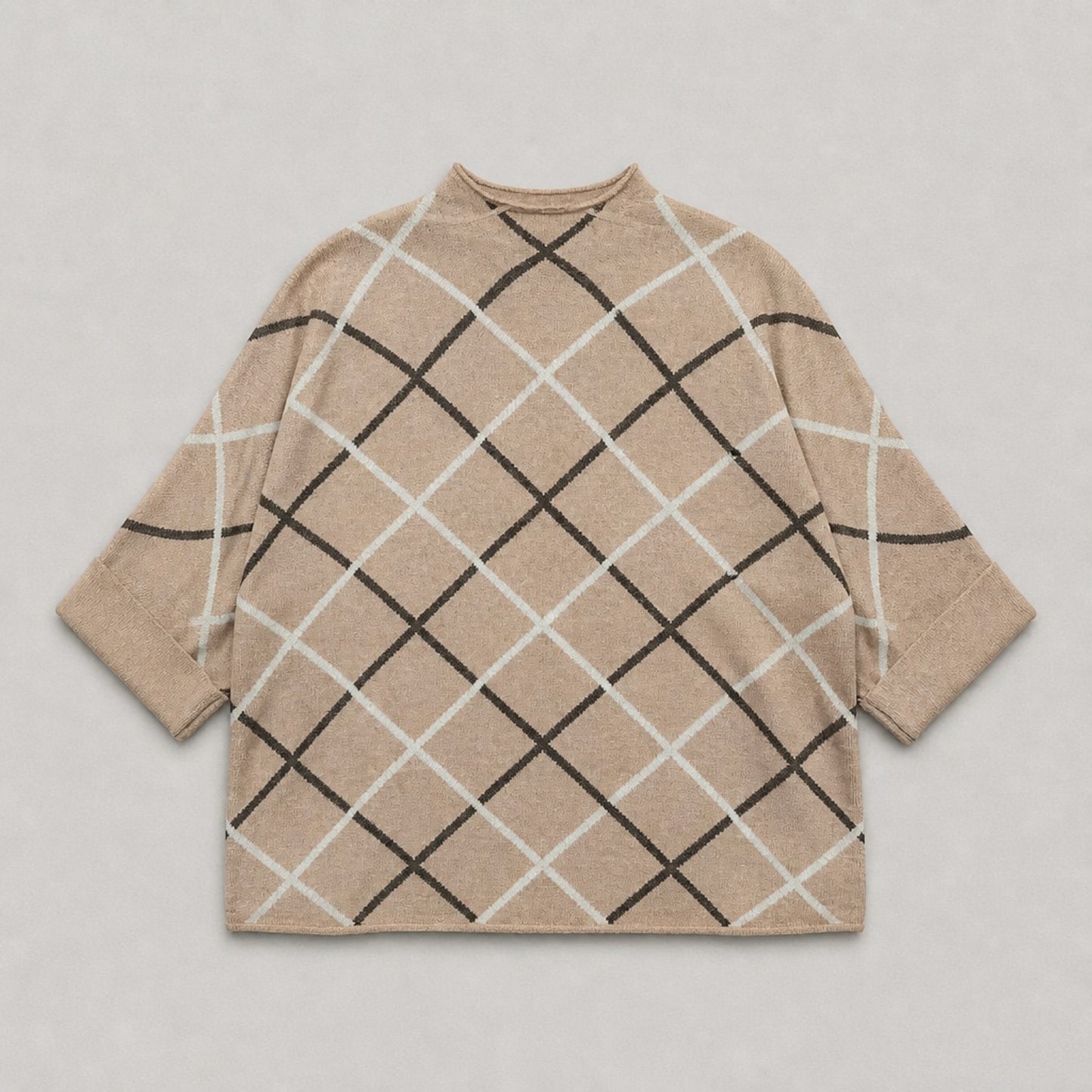 Oversize-Strickpullover mit Karomuster – Beige | L/XL Pullover Das Zierwerk