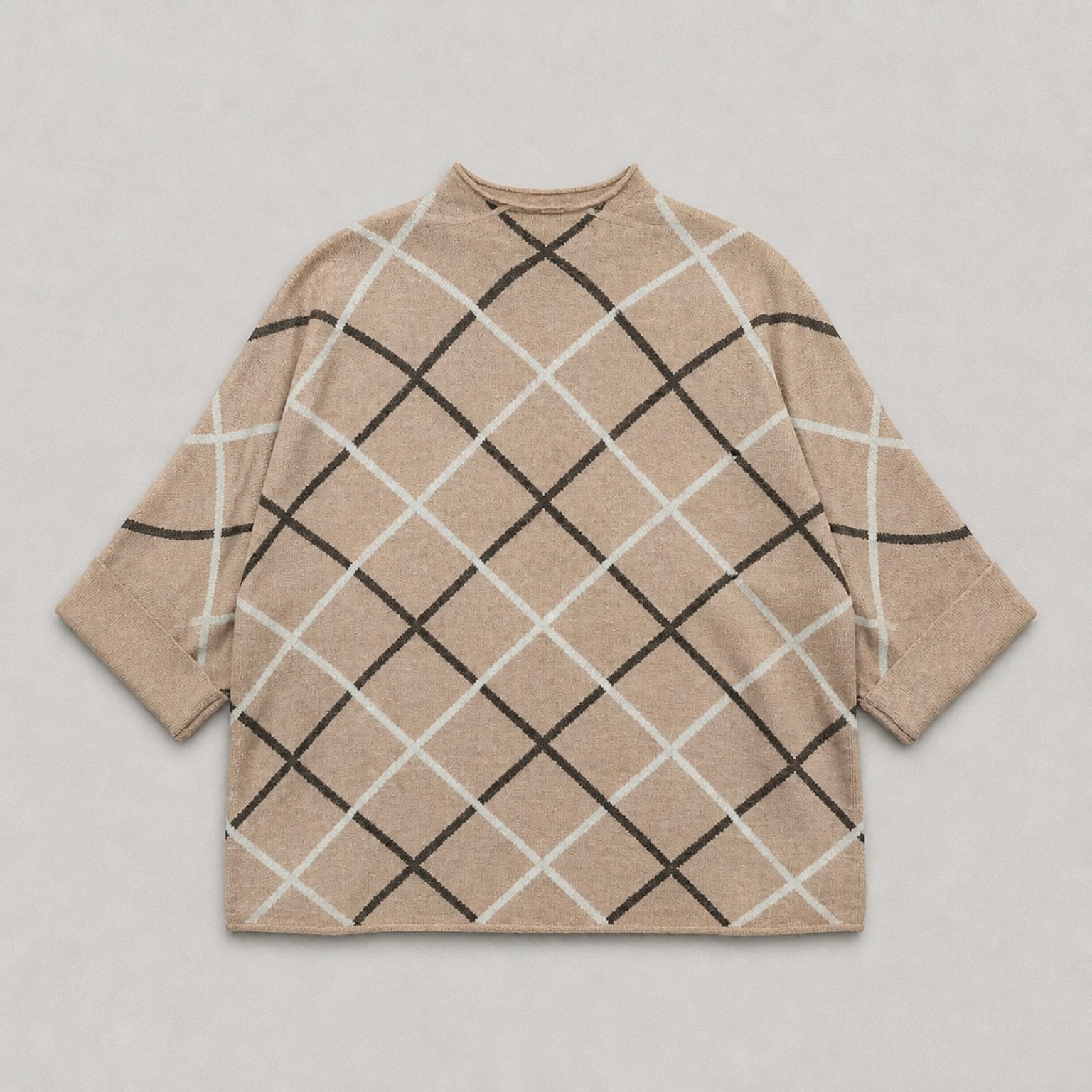 Oversize-Strickpullover mit Karomuster – Beige | L/XL Pullover Das Zierwerk