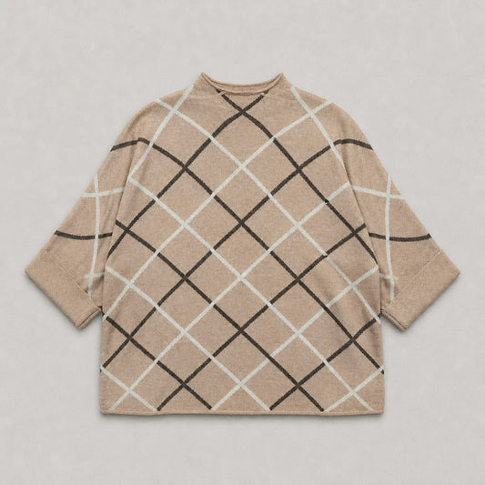 Oversize-Strickpullover mit Karomuster – Beige | L/XL Pullover Das Zierwerk
