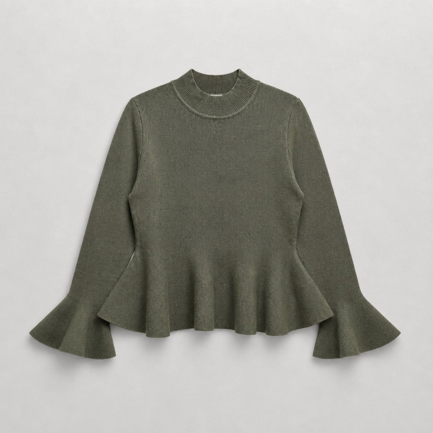 Pullover mit Schößchen & Volantärmeln – Khaki | Einheitsgröße Pullover Das Zierwerk