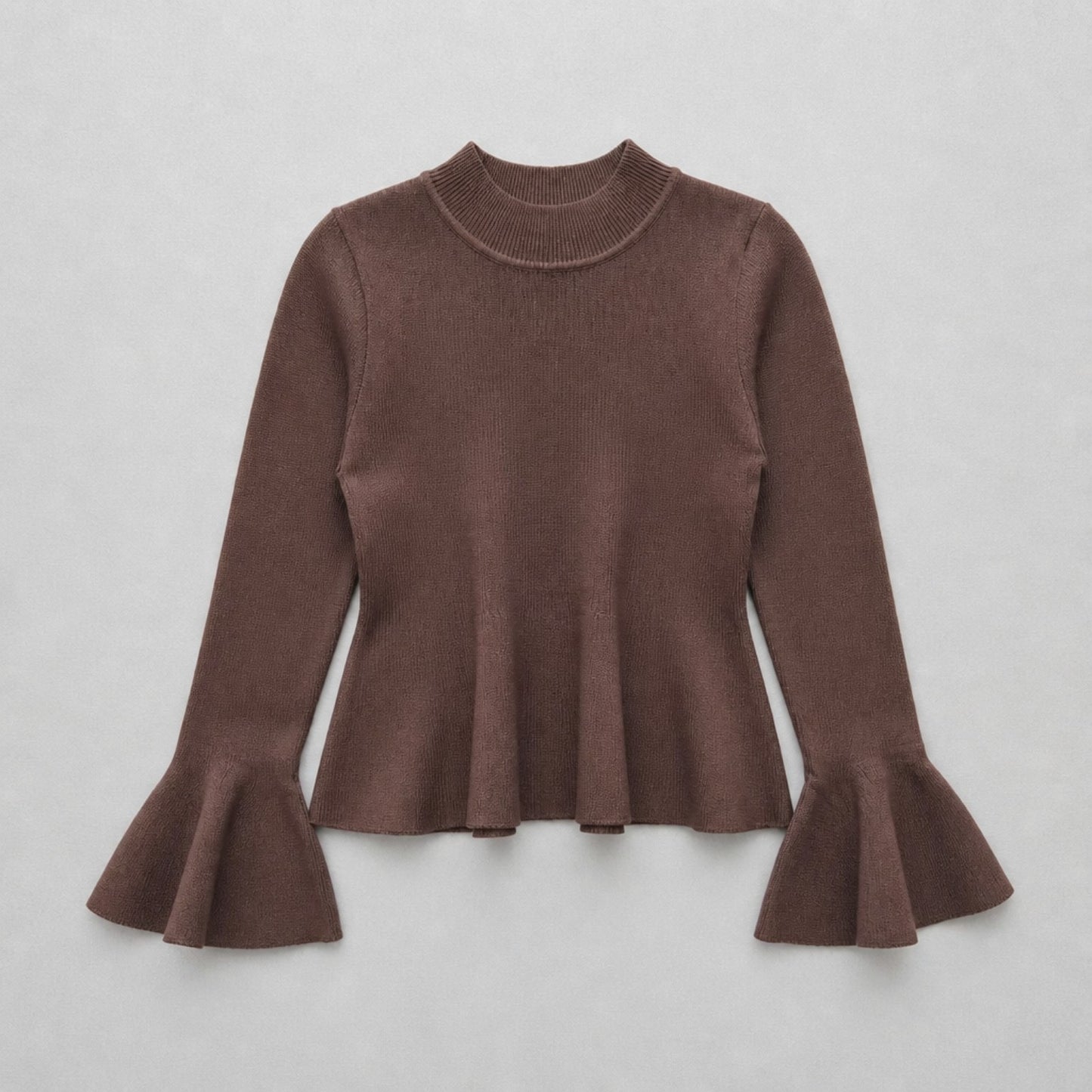 Pullover mit Schößchen & Volantärmeln – Braun | Einheitsgröße Pullover Das Zierwerk