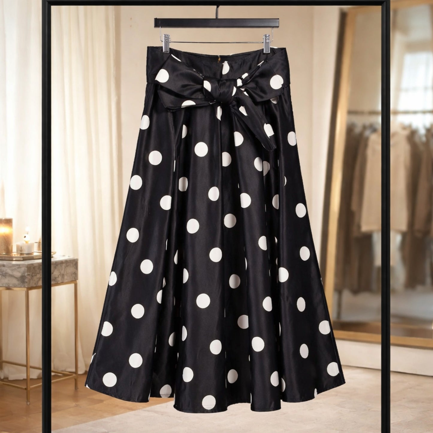 Polka Dot Rock in Schwarz-Weiß – zeitlose Eleganz mit Statement-Schleife Rock Das Zierwerk