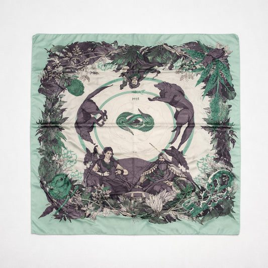 Seidentuch „Mystic Garden“ – kunstvoller Print in Mint & Anthrazit Schal Das Zierwerk