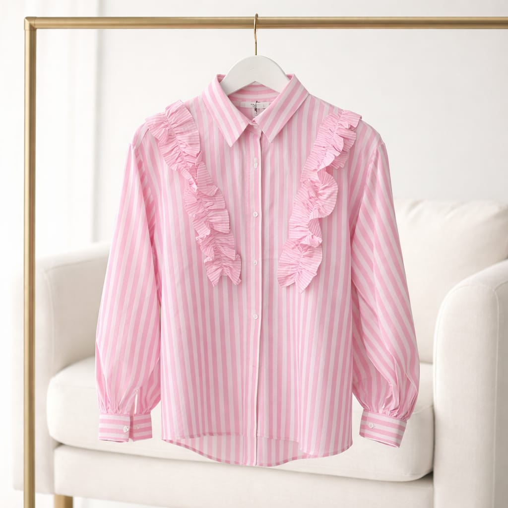 Gestreifte Bluse mit Rüschen | 100% Baumwolle | Größe M Bluse Das Zierwerk