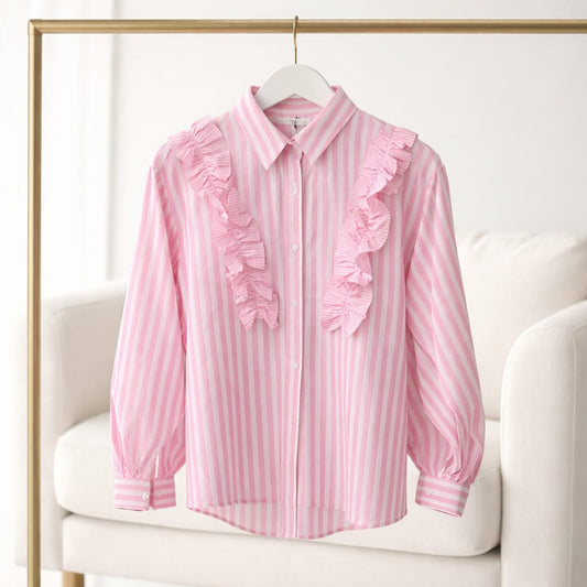 Gestreifte Bluse mit Rüschen | 100% Baumwolle | Größe M Bluse Das Zierwerk