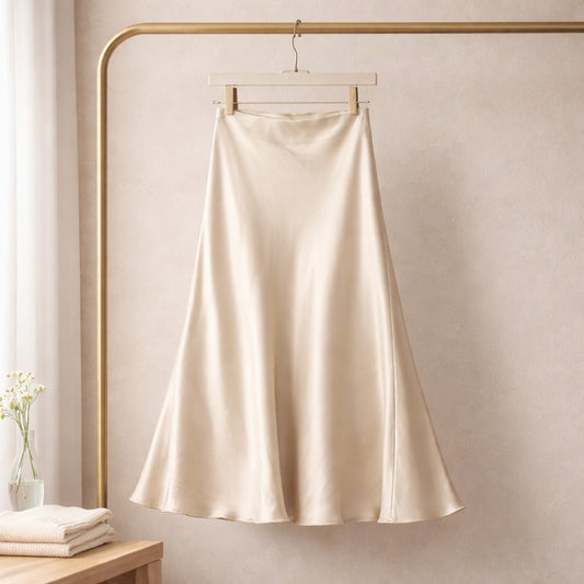 Eleganter Satinslip-Rock in Champagner (Einheitsgröße) Rock Das Zierwerk