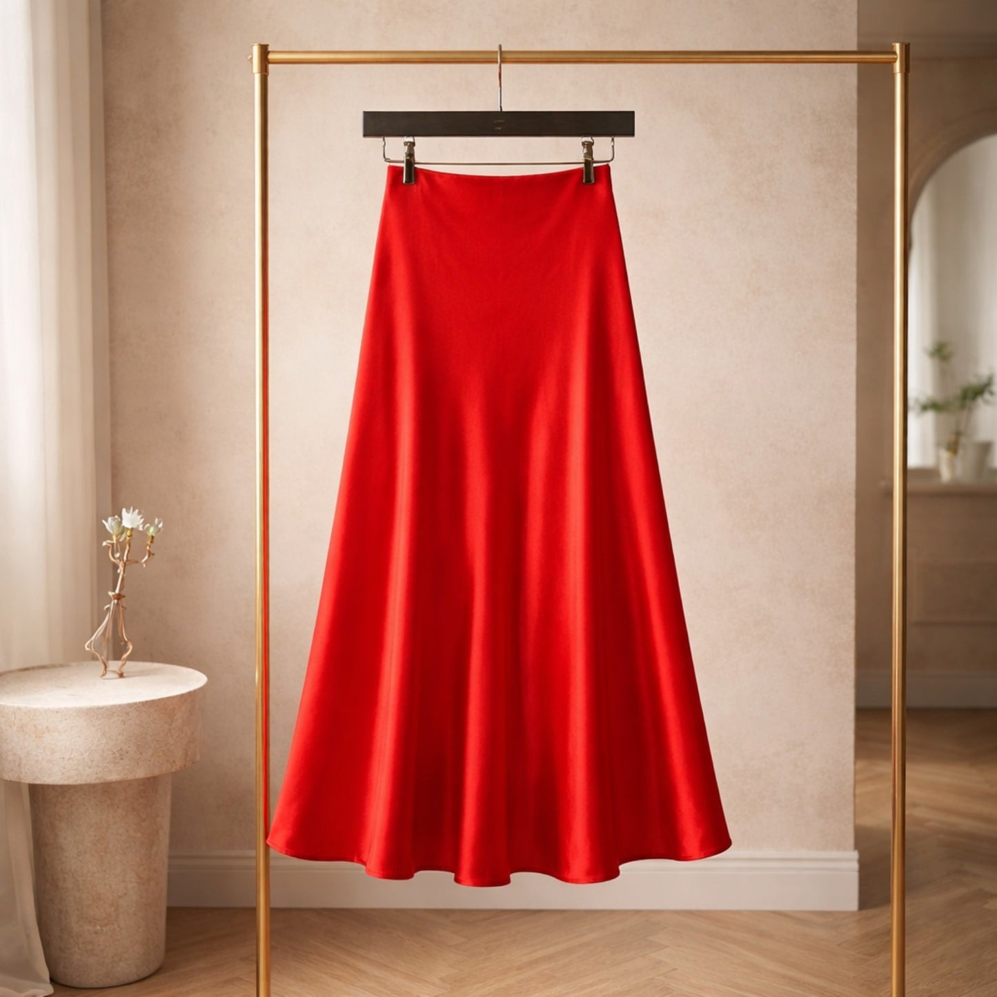 Satinslip-Rock in leuchtendem Rot – 100% Viskose (Einheitsgröße) Rock Das Zierwerk