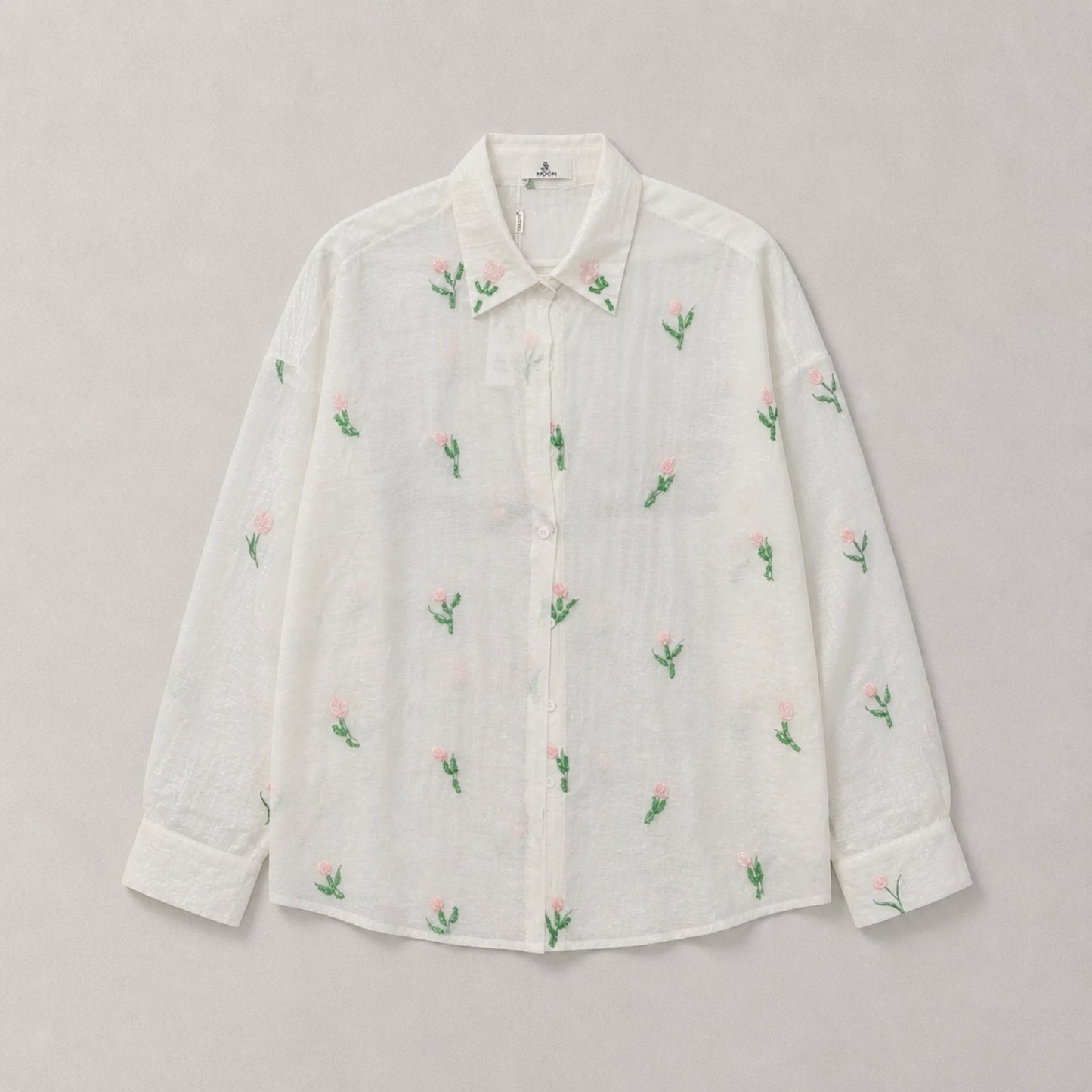 Exklusive Bluse mit floralen Perlenstickereien – Seidenmix in Weiß