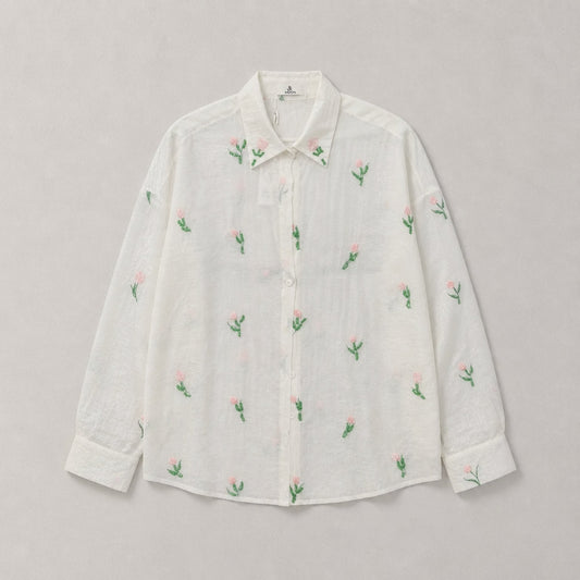 Exklusive Bluse mit floralen Perlenstickereien – Seidenmix in Weiß Bluse Das Zierwerk