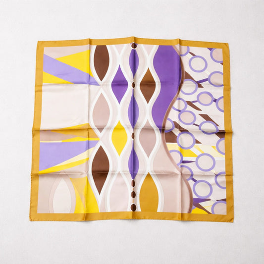 Seidentuch Made in Italy – grafisches Retro-Design in Lila, Senf & Creme Schal Das Zierwerk