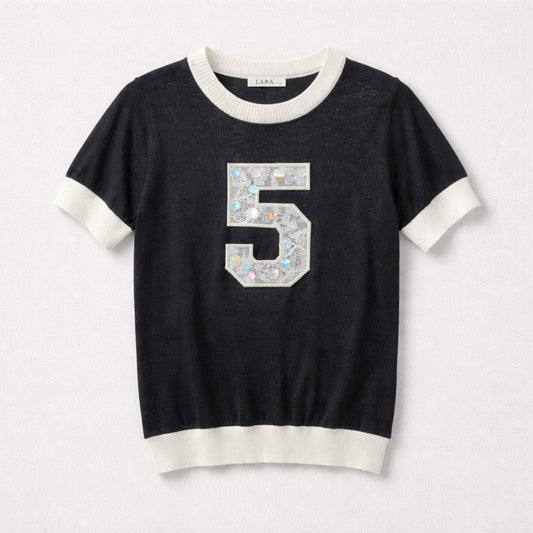 Feinstrick-Shirt mit Pailletten-Applikation „5“ Shirt Das Zierwerk