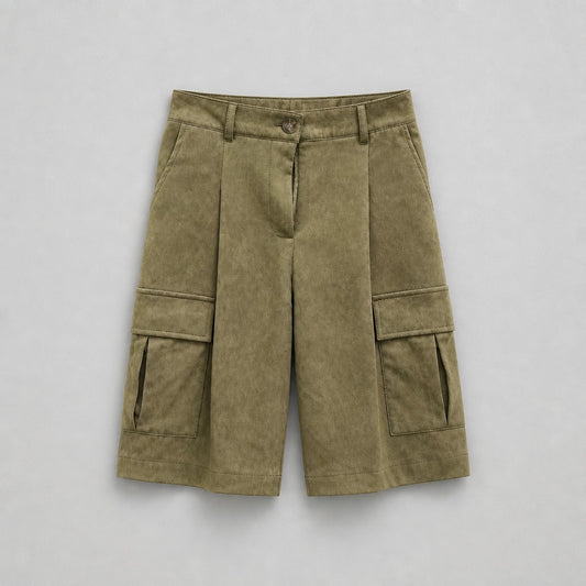 Cargo-Bermuda in Khaki – Wildlederoptik | Größe S Shorts Das Zierwerk