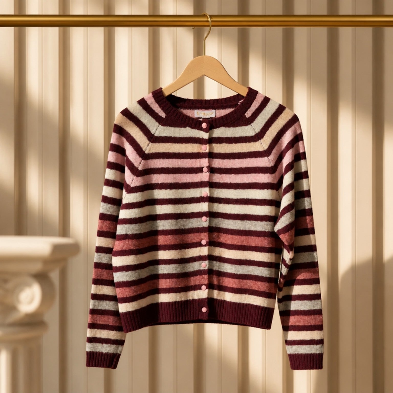 Strickjacke „Ciao“ – gestreift in Bordeaux, Rosa & Creme Strickjacke V. Milano