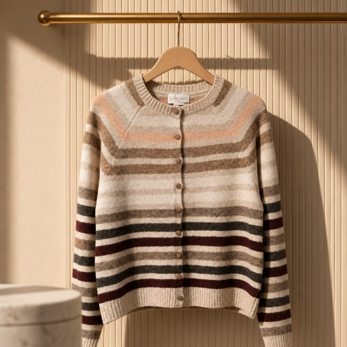 „CIAO“ Pullover – Streifen in Natur-, Braun- & Beigetönen Pullover V. Milano