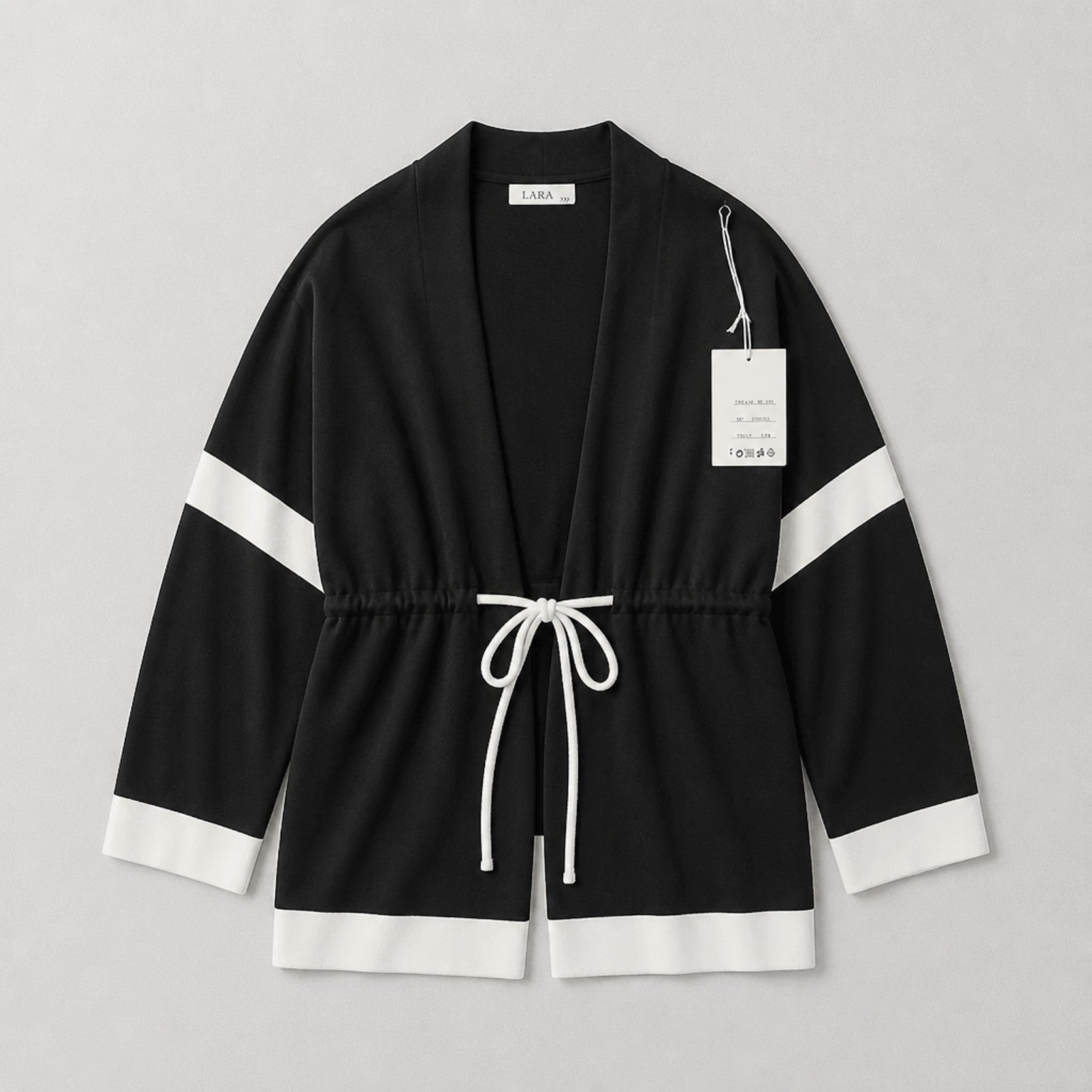 Cardigan / Strickjacke Schwarz-Weiß mit Bindegürtel | S/M Strickjacke Das Zierwerk