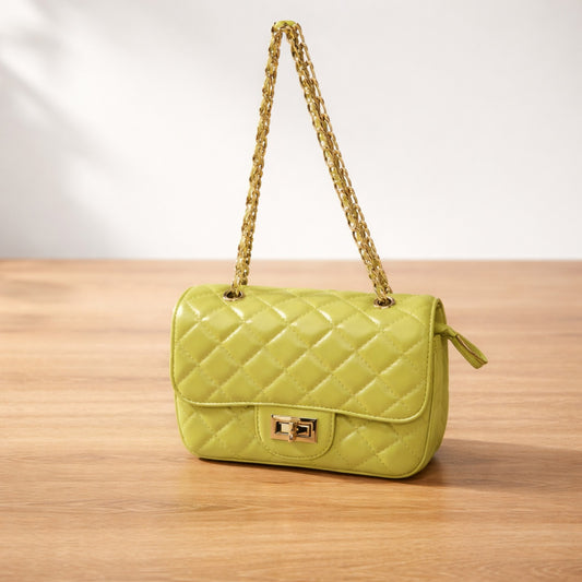 Stepp Tasche in Lime mit Goldkette Tasche Das Zierwerk