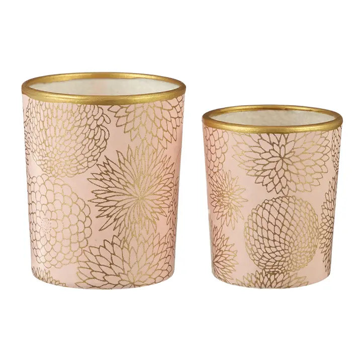 Teelichthalter Big Chrysanthemum Peach – Handgefertigtes Glas mit Chiyogami-Papier Windlicht Lili's Loft