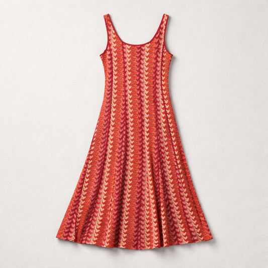 Sommerkleid – Rot-Orange mit Muster Kleid Das Zierwerk