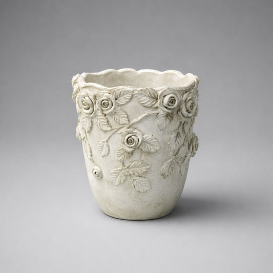 Romantischer Blumentopf mit Rosenrelief – ein Hauch von Vintage-Zauber Übertopf Das Zierwerk