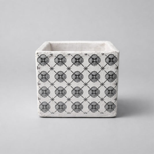 Handgefertigter Übertopf mit Muster – quadratischer Blumentopf im Vintage-Stil Übertopf Gilde