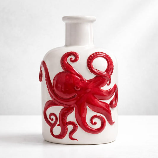 Porzellanvase „Octopus“ – weiße Vase mit rotem Oktopus Vase Das Zierwerk
