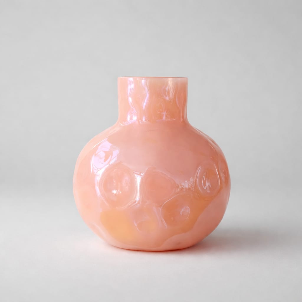 Glasvase „Blush Glow“ – bauchige Designvase in sanftem Pfirsichton Vase Das Zierwerk
