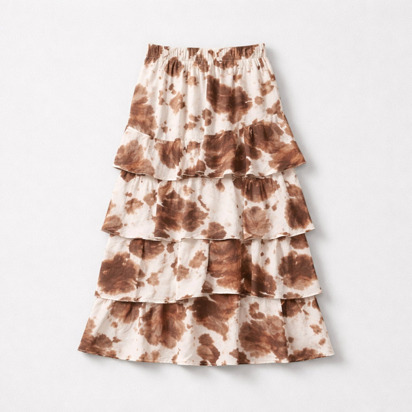 Volantrock mit Batik-Print in Braun & Creme