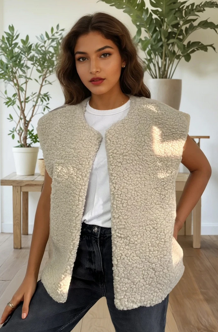 Ärmellose Jacke mit Bouclé-Wolloptik – Kuschelig, lässig & stilvoll