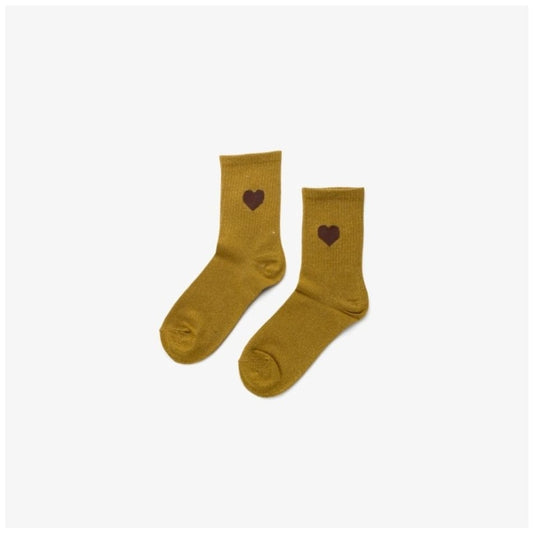 Herz-Socken – Senfgelb mit dunkelrotem Herz