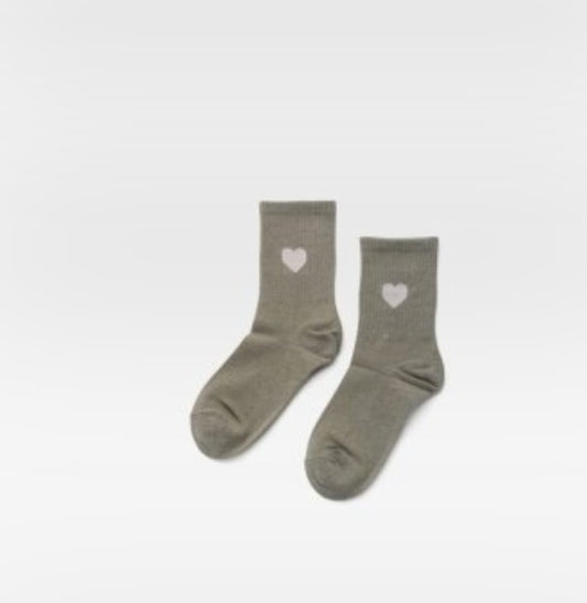 Statement-Socken – Herz in Khaki mit Weiß