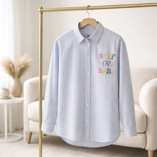 SELF LOVE BABY Hemd – gestreift & bestickt | 100% Baumwolle Bluse Das Zierwerk