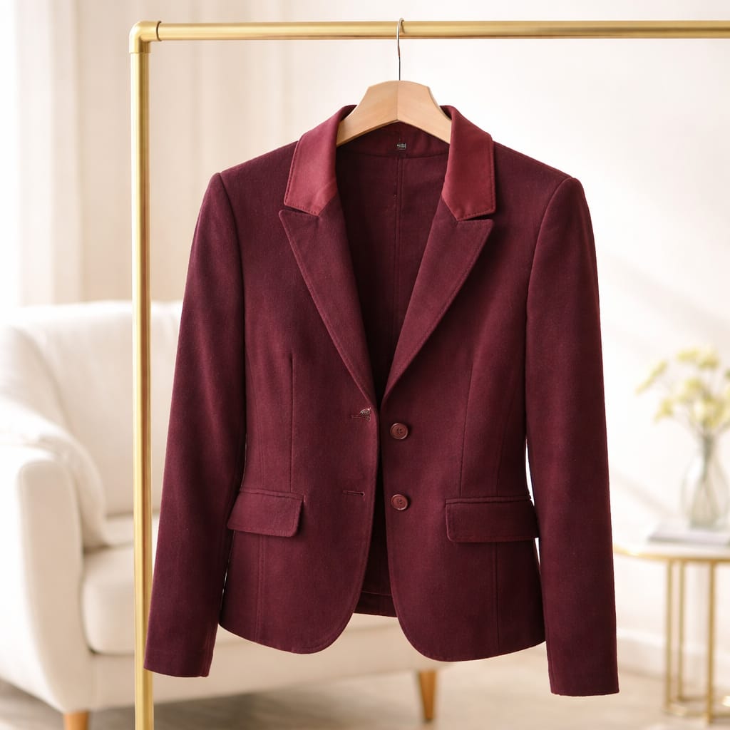 NVSCO Blazer aus Schurwolle – Burgunderrot mit Ton-in-Ton-Details Blazer NVSCO