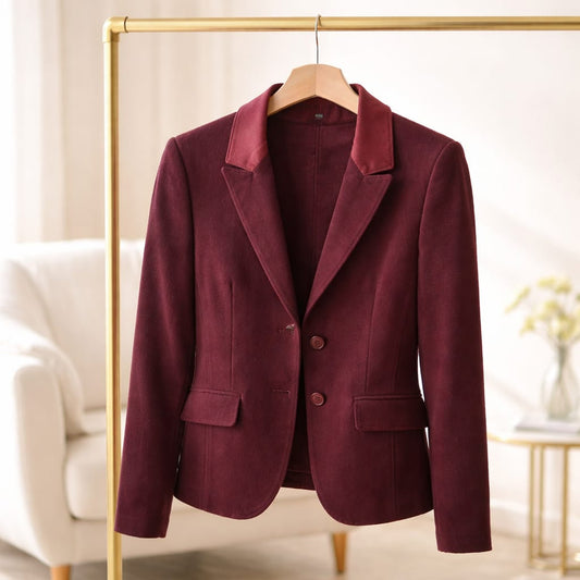 NVSCO Blazer aus Schurwolle – Burgunderrot mit Ton-in-Ton-Details Blazer NVSCO