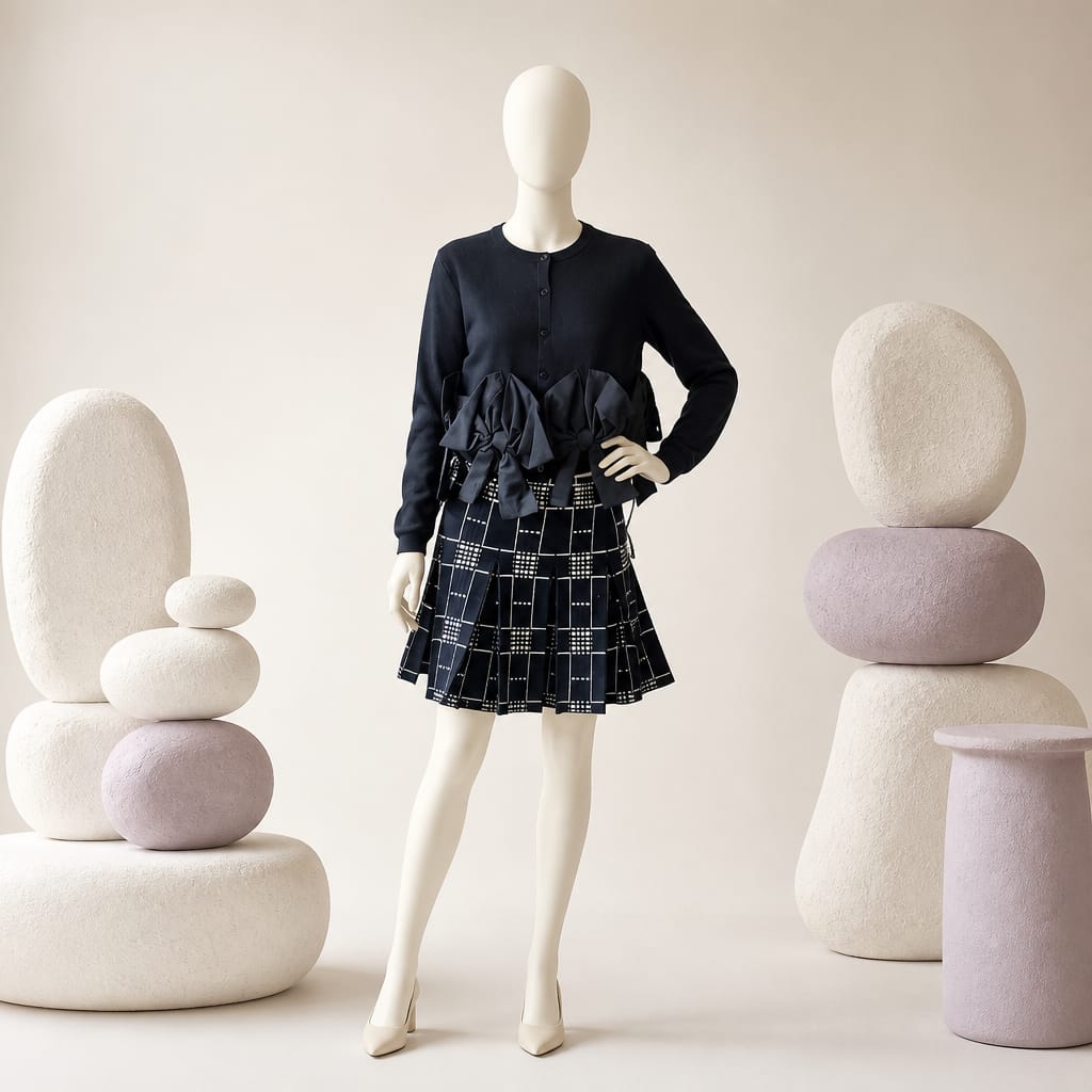 Kurze Strickjacke in Schwarzmit großen Schleifen Strickjacke Das Zierwerk