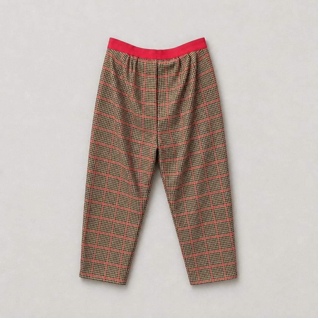 EXQUISE Karohose mit rotem Bund – Beige/Schwarz/Rot | Größe M