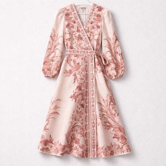 Wickelkleid – Beige mit floralem Muster Kleid Das Zierwerk