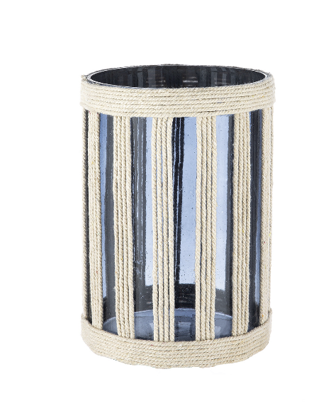 Hohes Windlicht aus Glas mit Jute – maritime Deko für drinnen & draußen