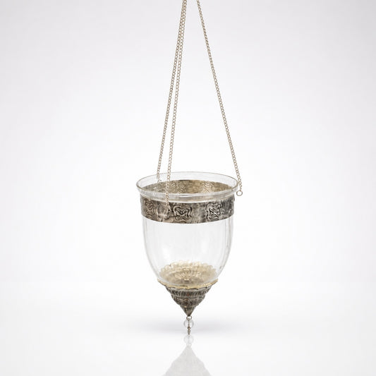 Hängendes Windlicht aus Glas & Metall – Vintage, orientalisch inspiriert Windlicht Das Zierwerk